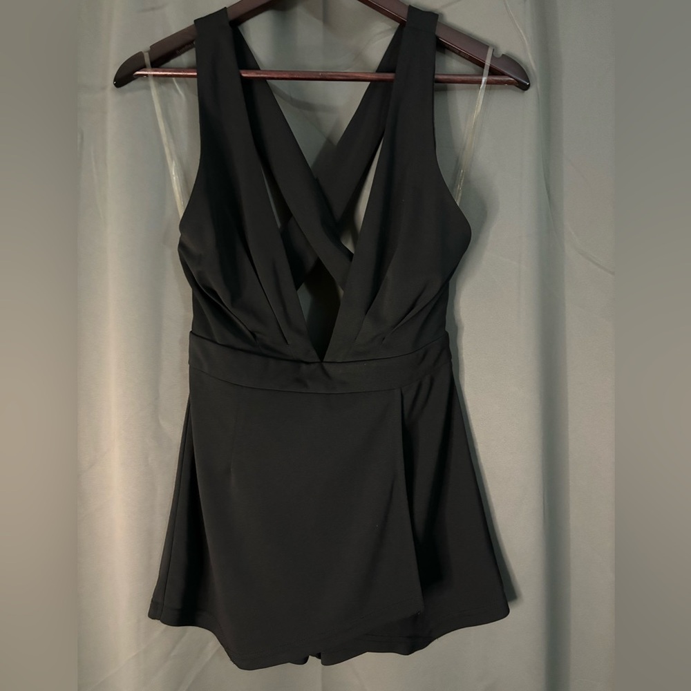 Fashionova Low Cut V-Neck Women’s Romper, Black, Size Small